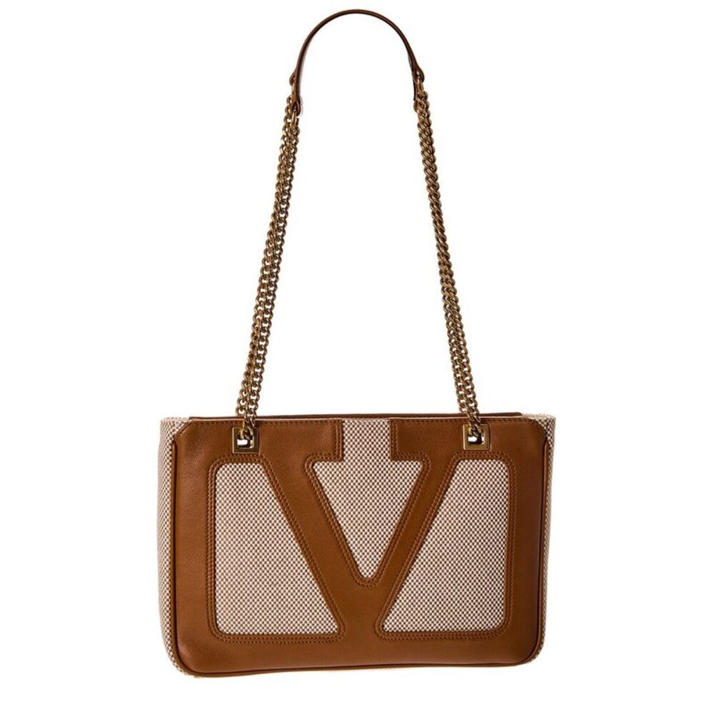 Valentino Viva Small Canvas & Leather Tote, Brown